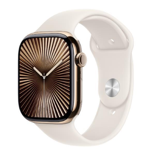 APPLE WATCH SERIES 10 GPS + CELLULAR 4G 46mm CASSA IN TITANIO ORO CINTURINO SPORT STARLIGHT - M/L